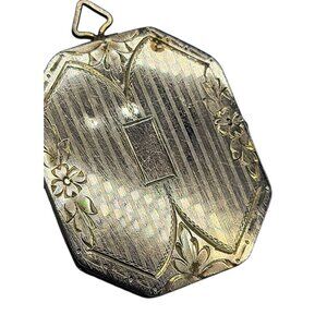 DFB Gold Plated Locket Pendant Vintage Signed w/Vintage Pictures Engraved